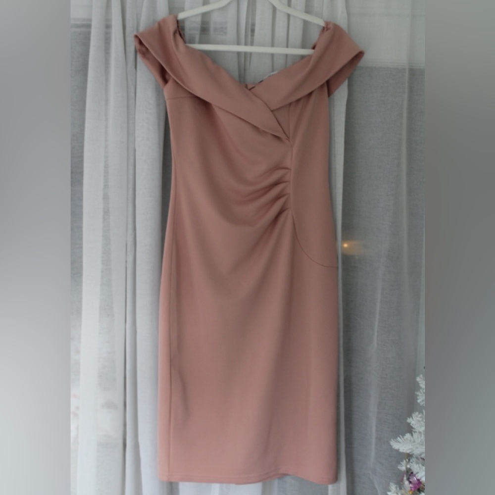 Jasambac Elegant Blush Off-Shoulder Midi Dress – Size S